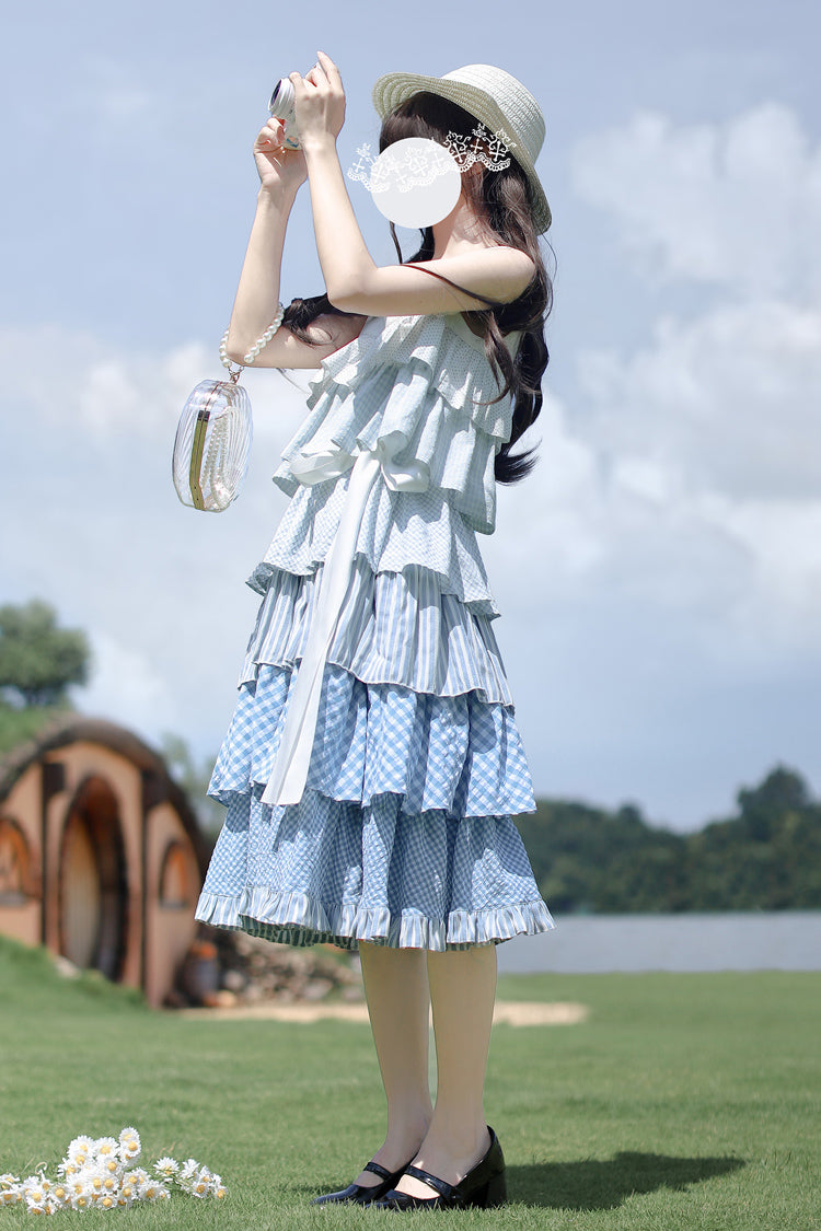 Blue [Go To The Beach] Multi-Layered Print Ruffle Holiday Sweet Lolita Jsk Dress - Product - 13
