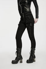 Black Slim Fit Studded Women's Punk Cool Pants with Pockets - Product - 4
