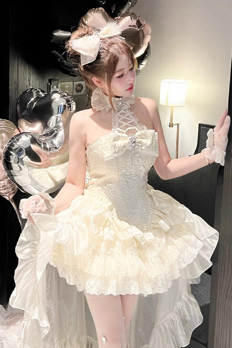 Ivory [Eternal Temple] Halterneck Ruffle Bowknot Lace Sweet Princess Lolita Dress - Product - 8