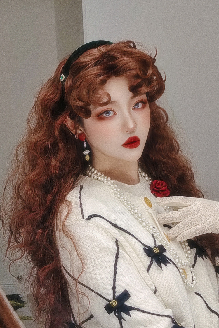 Orange-Brown Vintage Elegant Fluffy Wool Curl Lolita Wig - Product - 8