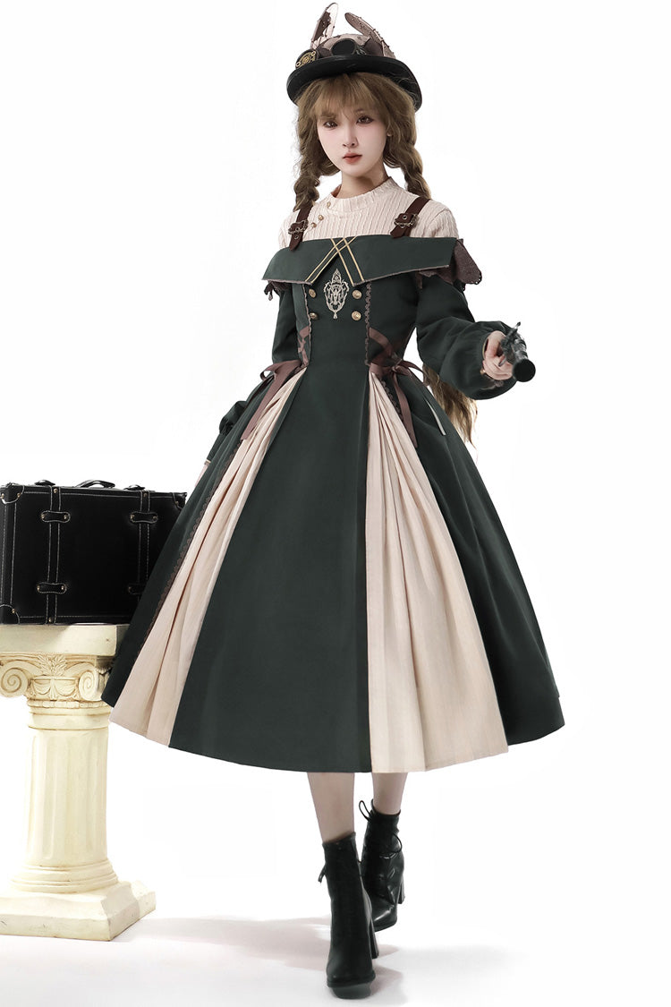 Dark Green Long Sleeves Ruffle Embroidery Bowknot Gothic Princess Lolita Dress - Product - 4