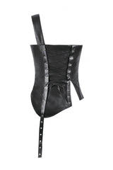 Black Sleeveless Single Shoulder Strap Straps Diagonal Zipper Studded Women'S Punk Faux Leather Vest - Product - 13
