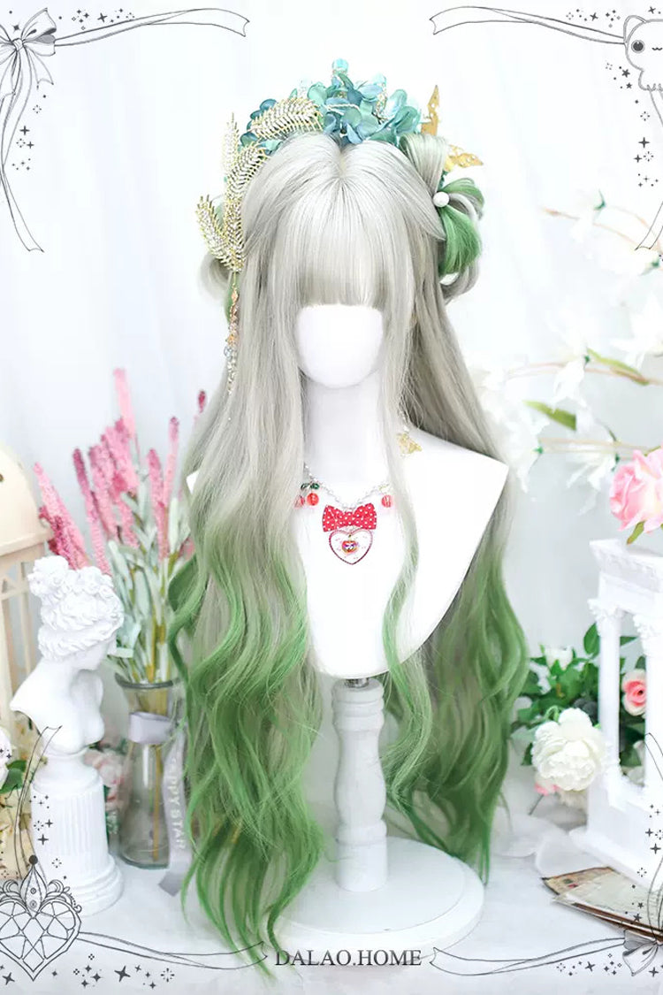 Gray/Green Gradient Color Secondary Long Curly Sweet Lolita Wigs - Product - 2