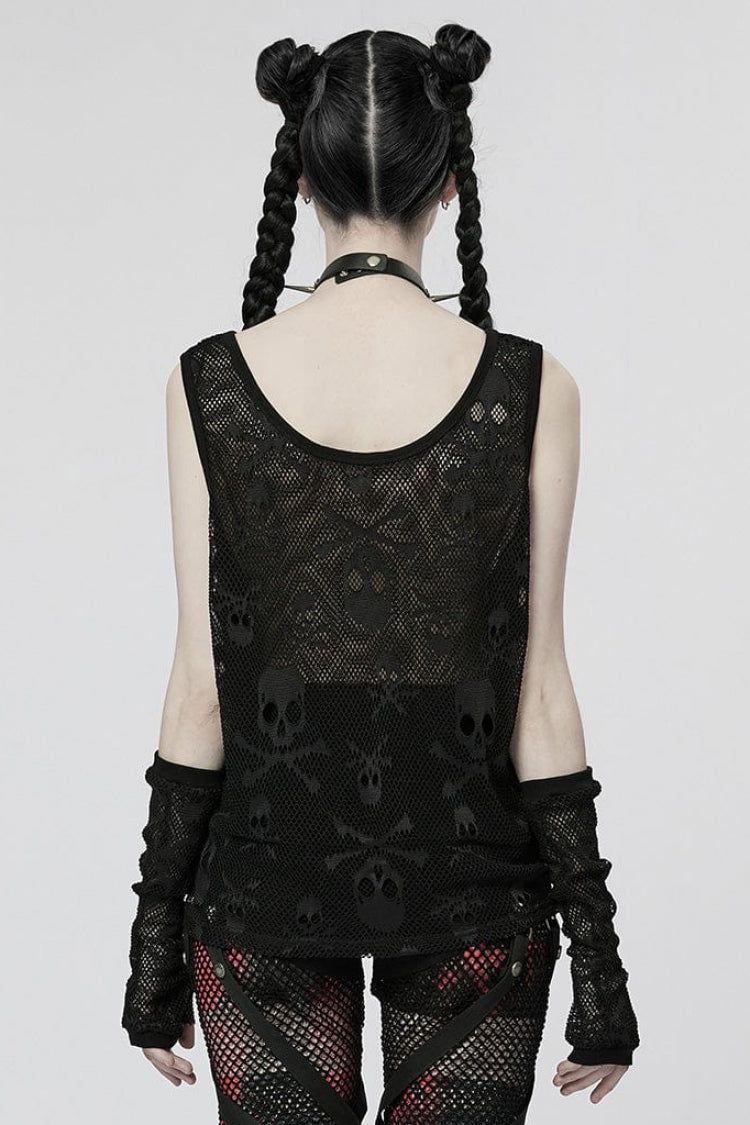 Skull Print Stitching Mesh Womens Steampunk Vest 2 Colors - Product - 3