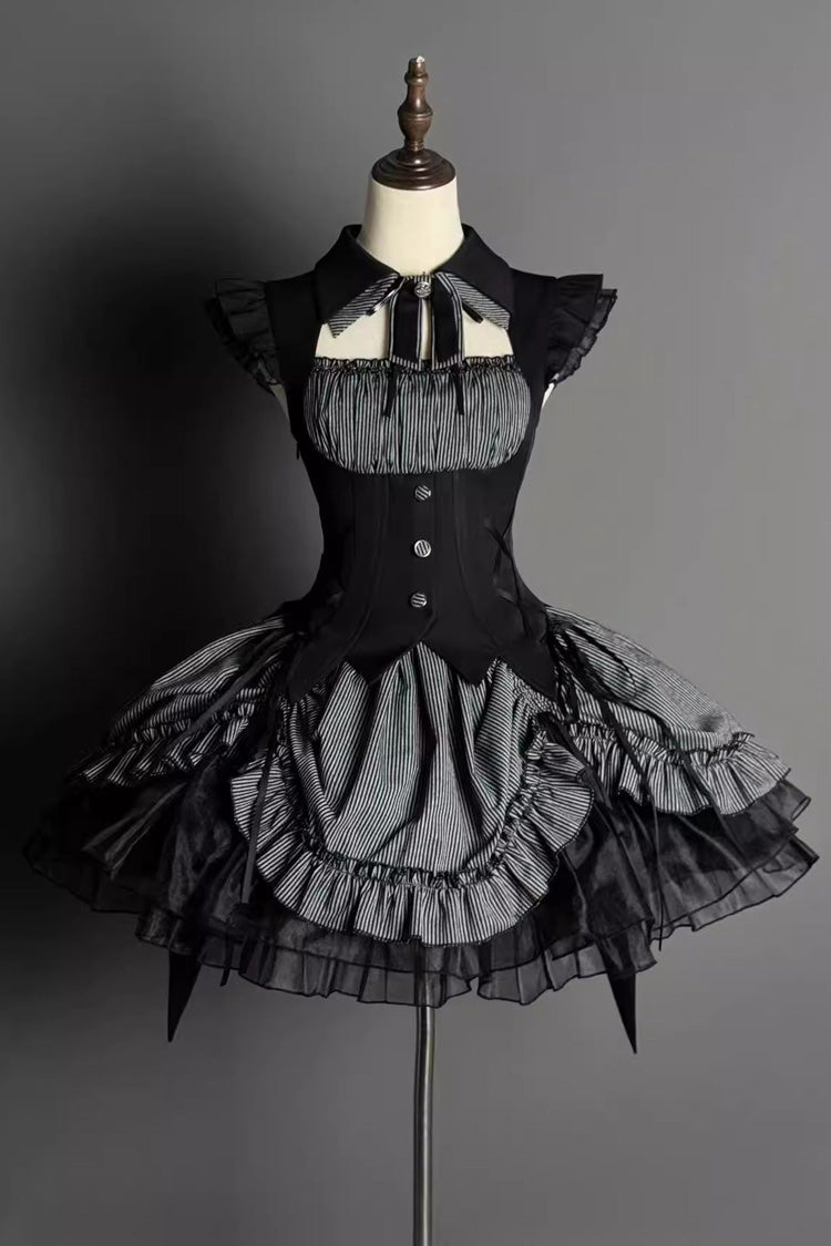 Grey [Potions] Sleeveless Triple-Layered Ruffle Bowknot Lace Gothic Lolita Dress 2 Colors - Product - 3