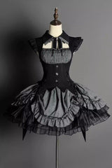 Grey [Potions] Sleeveless Triple-Layered Ruffle Bowknot Lace Gothic Lolita Dress 2 Colors - Product - 3