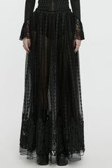 Black Floral Embroidery Mesh Women's Gothic Skirt - Black - 1