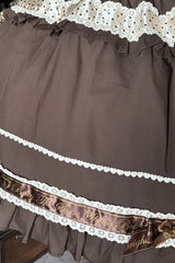 Dark Brown [Panda Gift] Square Collar Sleeveless Ruffled Bow Spliced Asymmetric Sweet Lolita Jsk Dress - Product - 5