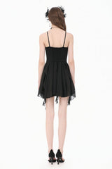 Black V Collar Lace Embroidered Asymmetric Women's Gothic Slip Dress - Product - 11