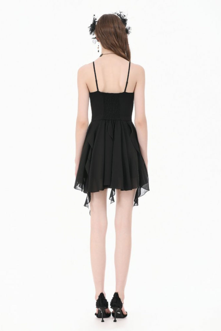 Black V Collar Lace Embroidered Asymmetric Women's Gothic Slip Dress - Product - 11