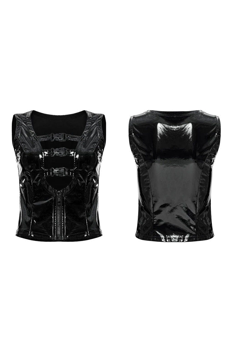 Black Patent Leather Hollow Slim Womens Steampunk Vest - Product - 5