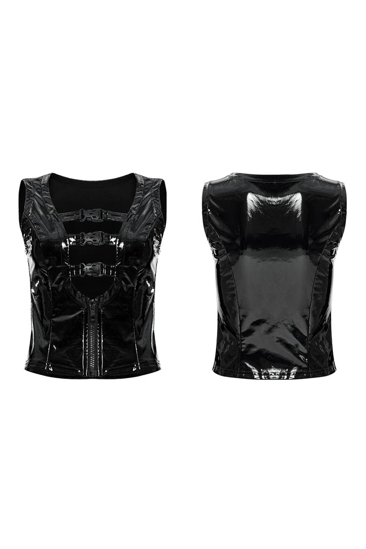 Black Patent Leather Hollow Slim Womens Steampunk Vest - Product - 5