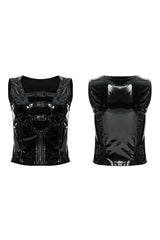 Black Patent Leather Hollow Slim Womens Steampunk Vest - Product - 5