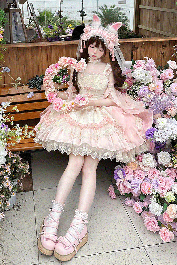Pink [Lyrics in the Midst of Flowers] Ruffle Embroidery Bowknot Chinese Style Elegant Sweet Lolita Jsk Dress - Product - 6