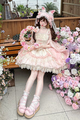 Pink [Lyrics in the Midst of Flowers] Ruffle Embroidery Bowknot Chinese Style Elegant Sweet Lolita Jsk Dress - Product - 6