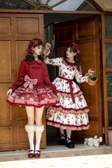 White/Pink [Bell Strawberry Farm] Print Long Sleeves Triple-Layered Ruffle Sweet Lolita Dress - Product - 12