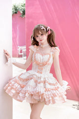 Floral Print Multi-layer Ruffle Bowknot Lace Sweet Lolita Tiered Dress 2 Colors - Product - 10