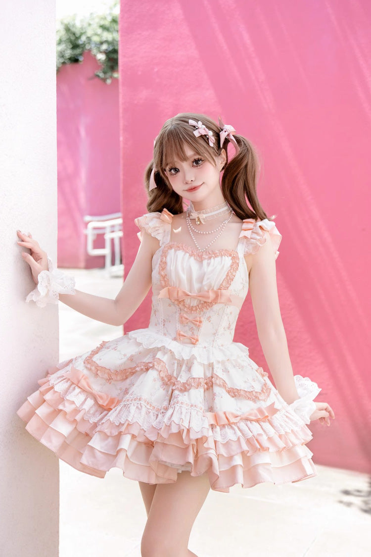 Floral Print Multi-layer Ruffle Bowknot Lace Sweet Lolita Tiered Dress 2 Colors - Product - 10