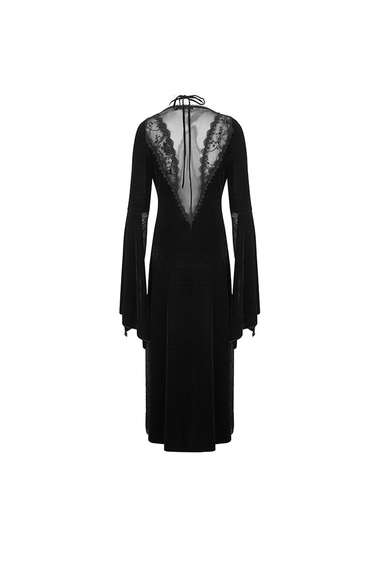 Black Velvet Mesh Splice Long Women's Gothic Dress - Product - 8
