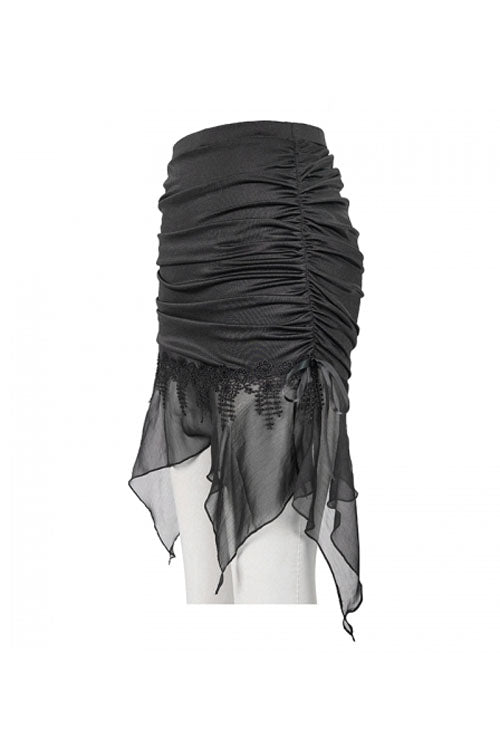 Black Translucent Chiffon Lace Hem Side Lace Up Cover Hip Gothic Swimsuit Fishtail Skirt - Product - 14