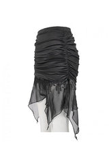 Black Translucent Chiffon Lace Hem Side Lace Up Cover Hip Gothic Swimsuit Fishtail Skirt - Product - 14