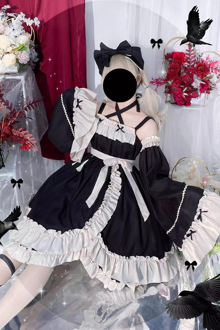 Black [Monet Estate] Sleeveless High Waisted Ruffle Bowknot Asymmetric Gothic Lolita Jsk Dress - Product - 15
