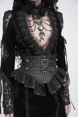 Black Lace Slim Fit Buckled Zippered Pleated Women's Gothic Girdle - Product - 2