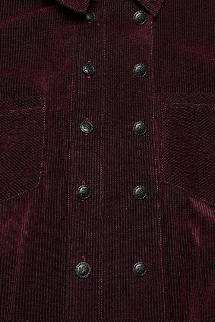 Black/Red Double-breasted Long Puff Sleeves Men's Gothic Blouse - Product - 6