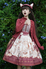 Wine Red [Fox Band] Print Square Collar Bowknot Classic Lolita Jumper Dress - Product - 17