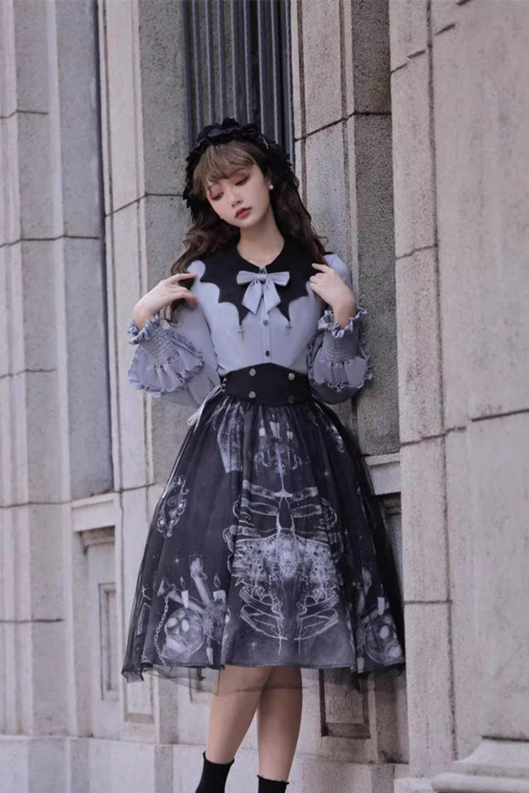 Black Print Halloween Classic Gothic Punk Elegant Lolita Skirt Set - Product - 11