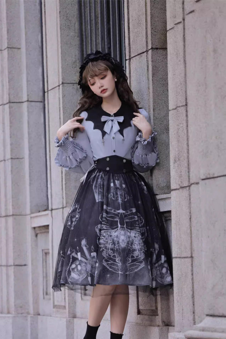 Black Print Halloween Classic Gothic Punk Elegant Lolita Skirt Set - Product - 11