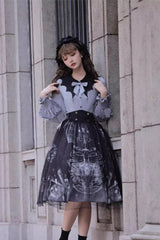 Black Print Halloween Classic Gothic Punk Elegant Lolita Skirt Set - Product - 11