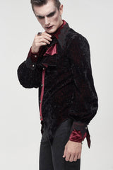 Black/Red Gothic Lace Stand Collar Ruffle Lantern Sleeves Velvet Crack Men's Shirt - Product - 5