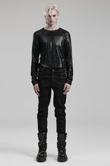 Black Slim Straps Symmetrical Men's Steampunk Straight Leg Pants - Product - 4
