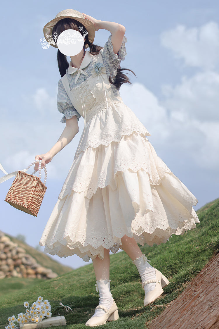 Ivory Sleeveless Triple-Layered Ruffle Lace-Up Sweet Elegant Lolita Jsk Dress - Product - 9