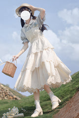 Ivory Sleeveless Triple-Layered Ruffle Lace-Up Sweet Elegant Lolita Jsk Dress - Product - 9