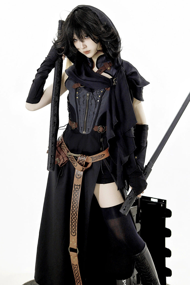 Black [Shadow Wasteland] Sleeveless Lace-Up Zipper Punk Lolita Dress - Product - 10