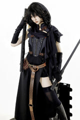 Black [Shadow Wasteland] Sleeveless Lace-Up Zipper Punk Lolita Dress - Product - 10