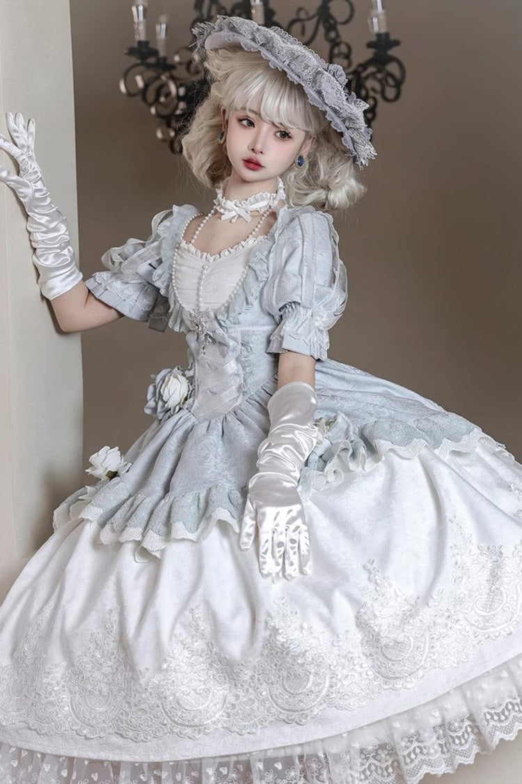 Solid Color Fairytale Dance Embroidery Bowknot Lace Sweet Elegant Princess Lolita Dress - Product - 4