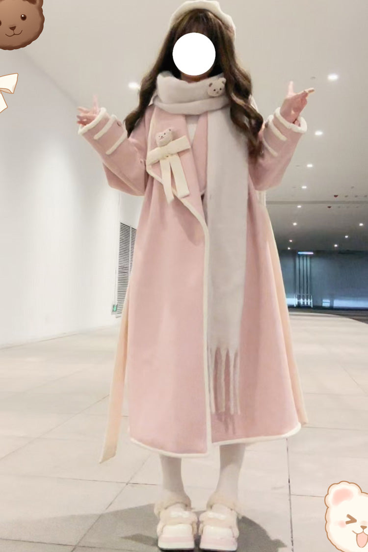[Cute Bear] Long Sleeves Bowknot Sweet Lolita Long Coat 2 Colors - Product - 4