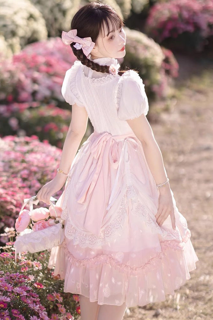 Pink Chinese Style Short Sleeves Princess Ruffle Sweet Lolita Dress - Product - 5