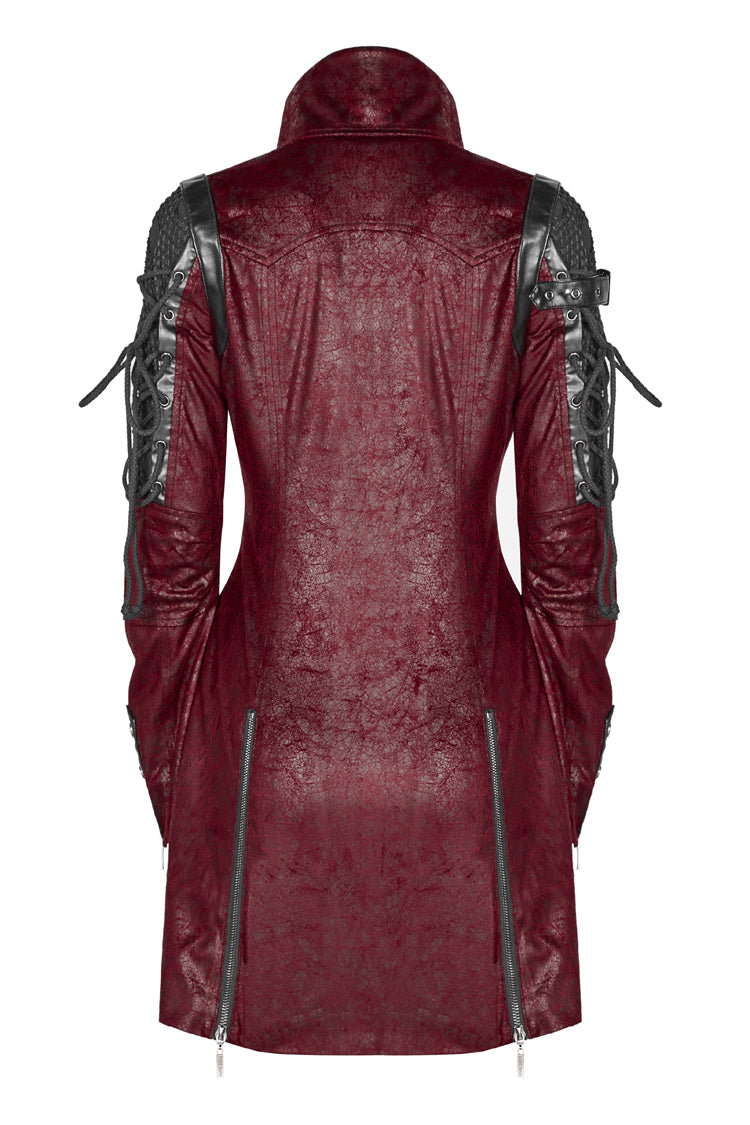 Red Metal Buckle Decoration Zipper Womens Steampunk Windbreaker Coat - Product - 10