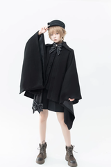 Black Retro Loose Large Sleeve Ouji Lolita Woolen Coat - Product - 3