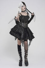 Black Off Shoulder Lace Lace-Up Slim Mesh Strappy Chain-Decorated Eyelet Women's Punk Corset - Product - 12