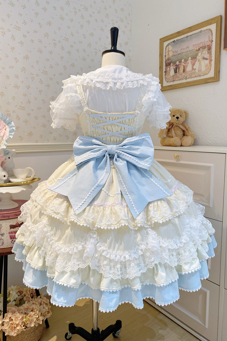 Yellow/Blue Fondant Cake Sleeveless Multi-Layered Ruffle Bowknot Lace Sweet (Set) detail view 8