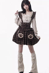 Brown [Fluffy Little Bear] Sleeveless Printed Ruffled Bow Sweet Lolita Strap Dress - Product - 8