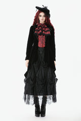 Black/Red Peak Lapel Collar Long Sleeves Multi-Layered Lace Mock Two-piece Women's Gothic Tailcoat - Product - 5