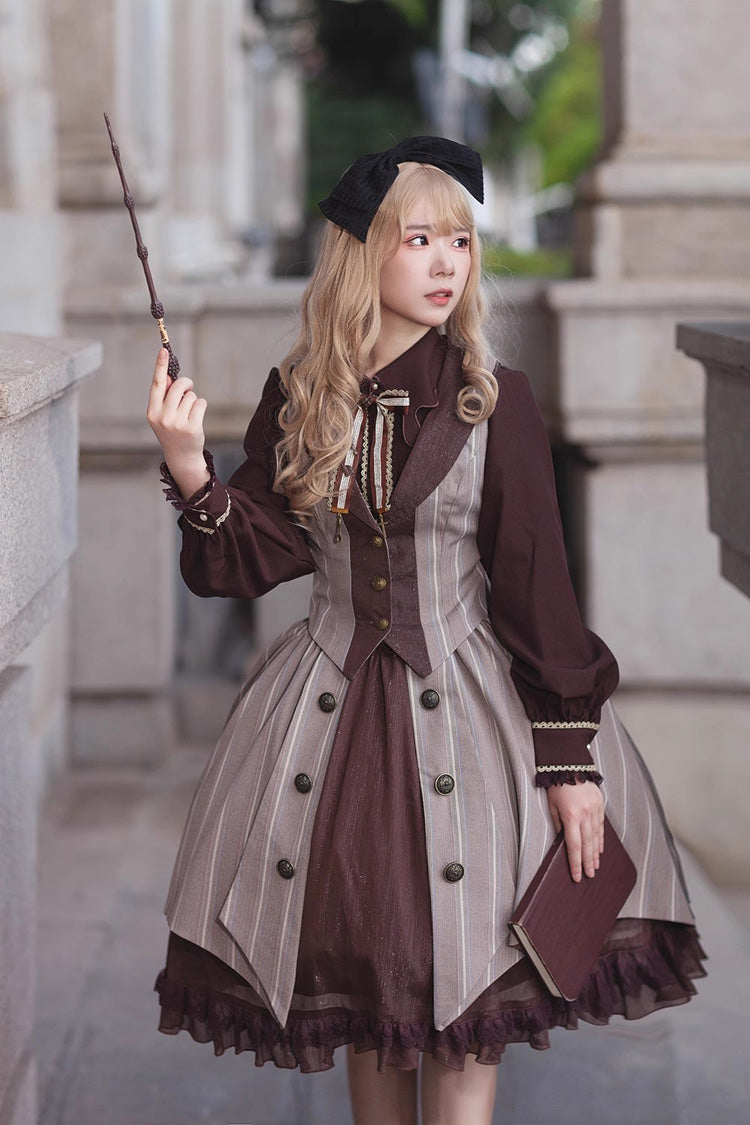 Brown/Grey Witch'S Notes Ruffle Cardigan Classic Lolita Skirt - Product - 2