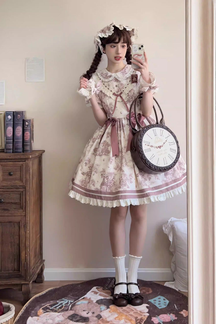 Smoky Purple [Grape Moon Almanac] Short Sleeves Multi-Layered Printed Ruffled Bow Sweet Lolita Dress - Product - 2