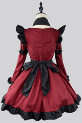 Black/Red Maid Long Sleeves Ruffle Bowknot Gothic Lolita Dress Full Set - Product - 3